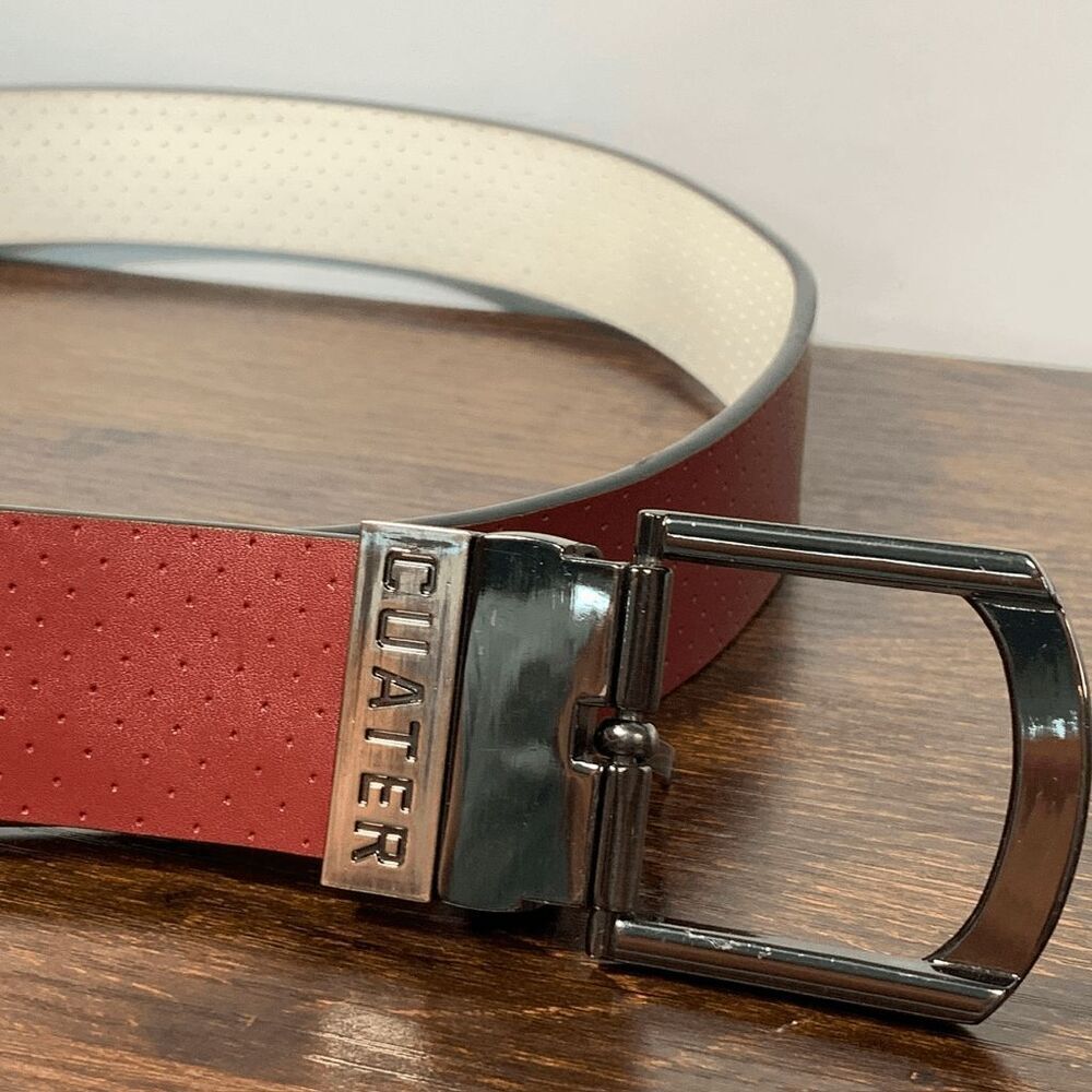 Cuater Reversible Belt Adjustable Buckle Leather White Red 36-41'' L x1.5''W